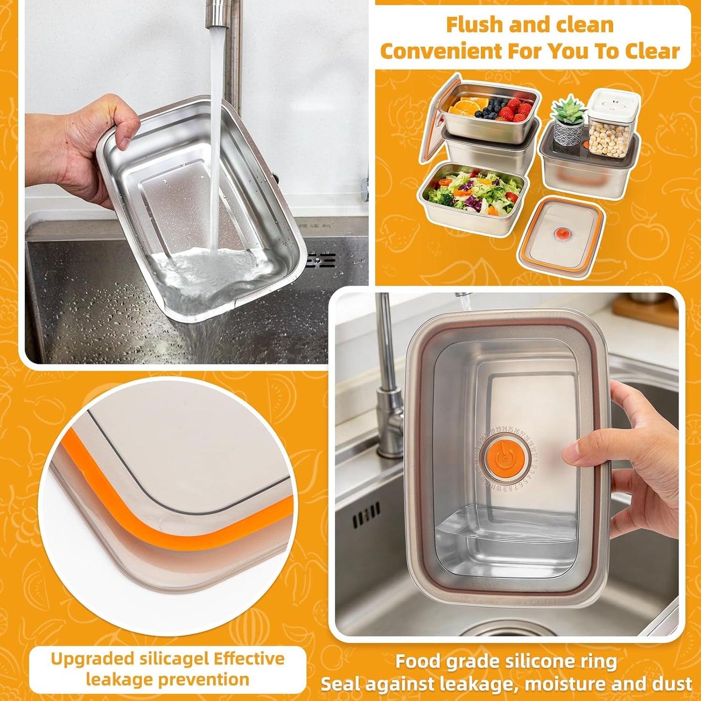 2 PCS Stainless Steel Food Storage Containers(67oz) with Lids Leak Proof & Airtight | Stainless steel freezer Containers,Airtight Bento Lunch Box,For Meal Prep,Fruit,Freezer