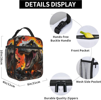 Dinosaur Volcano Insulated Lunch Bag for Women & Men, Reusable Leak-Proof Lunch Box with Cooler Compartment, Lunch Tote for Adults Work Travel Picnic Durable & Washable