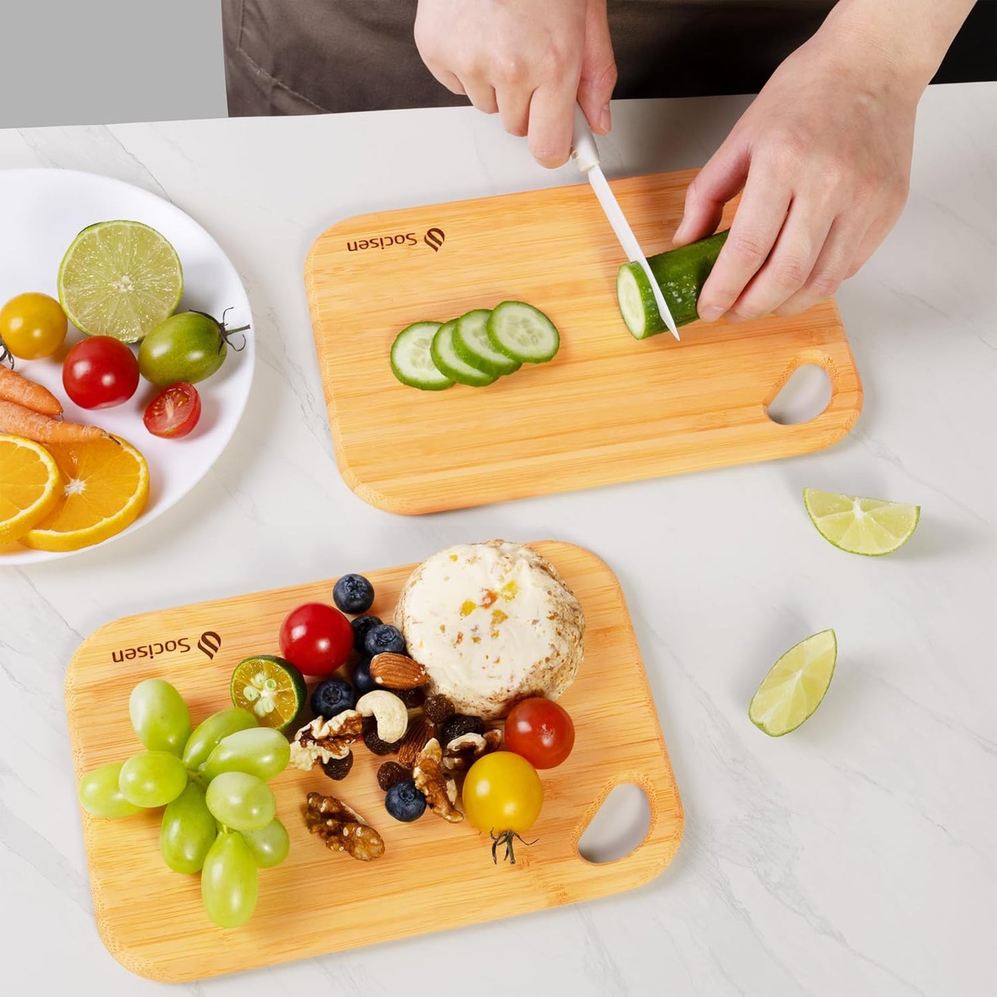 2 Pack Small Bamboo Wood Cutting Board for Kitchen 8.6" x 6" Mini Wooden Charcuterie Boards Lightweight Chopping Board Non Toxic Serving Board Tiny Chef Set Camping Fruit Lemon Sandwich Cheese Board