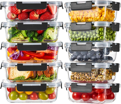 Liuruiyu 8 Pack 36OZ Glass Food Storage Containers with Lids, Meal Prep Containers, Airtight Bento Boxes with Leak Proof Locking for Microwave, Oven, Freezer and Dishwasher, BPA Free