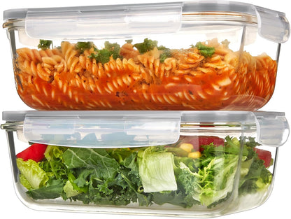 Vtopmart 2Pack 2260ml/ 76.4oz Large Glass Containers Food Storage with Lids, Meal Prep Food Container Set with Snap Airtight Lid for Baking, Microwave, Oven, Leak Proof, for Freezer, Dishwasher, Green