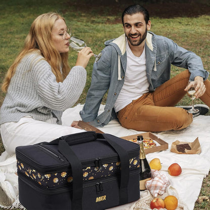 MIER Insulated Double Casserole Carrier Bag for Lasagna Lugger, Potluck Parties, Picnic, Beach, Fits 9 x 13 Inches Baking Dish, Casserole Dish, Expandable, Dark Blue