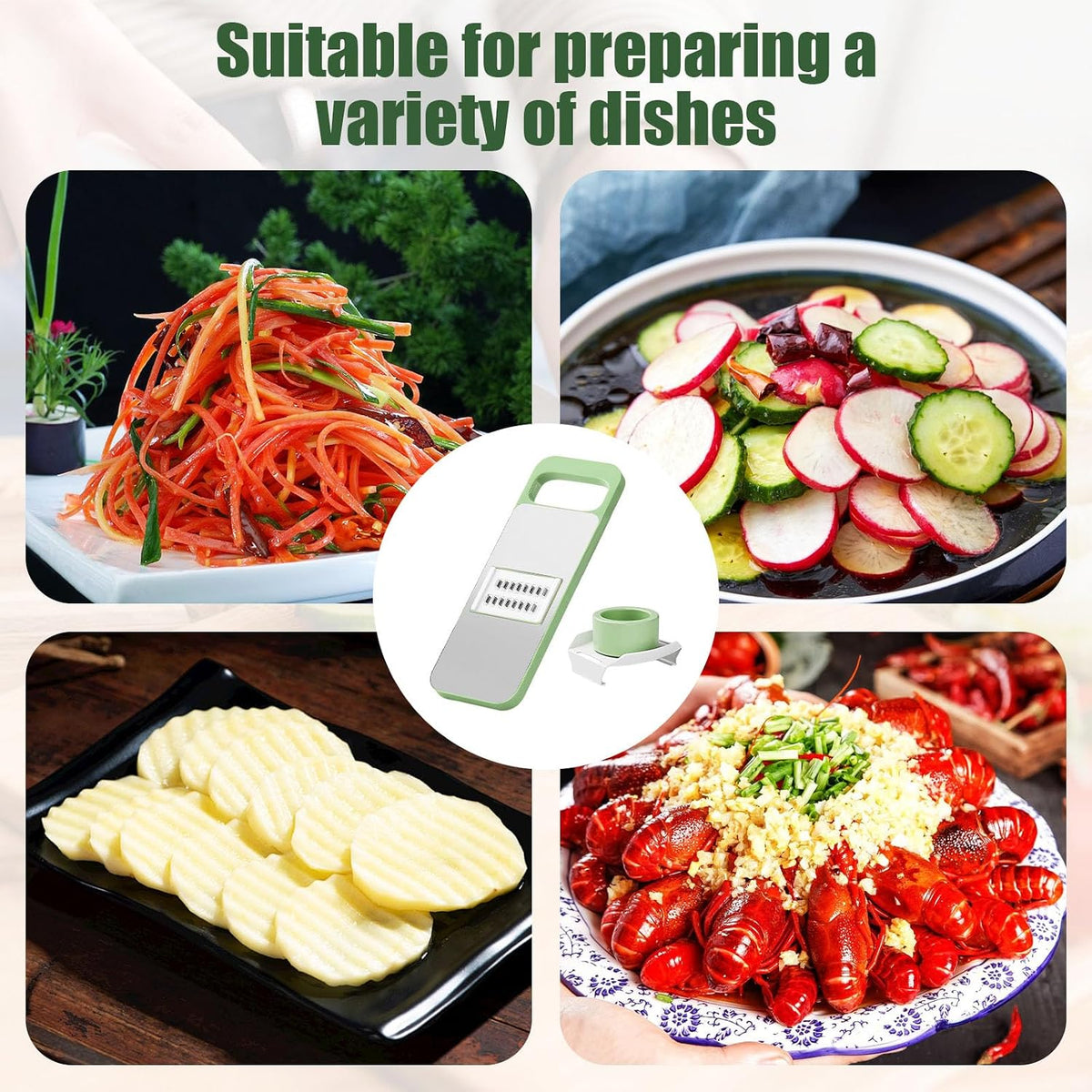 6-in-1 Mandoline Slicer for Kitchen with Interchangeable Blades, Multi-Veggie Cutter, Food Chopper with Stainless Steel Blades, Safe Hand Guard, Ideal for Salad, Meal Prep & Healthy Cooking