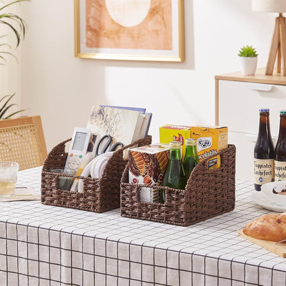 OIAHOMY Pantry Baskets for Organizing, Paper Rope Baskets with Built-in Handles, Wicker Storage Bins for Shelves, 2 Pack-Yellow