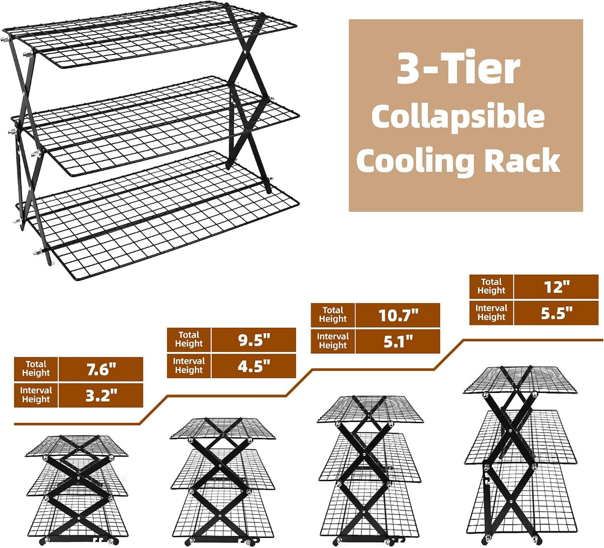 3 Tier Collapsible Cooling Rack Sourdough Cooling Rack 17"x10"
