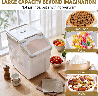 Sunnyray 4 Pcs 55 lbs Grain Rice Storage Container Flour Bin with Wheels Cup Leak Proof Pet Food Storage Boxes Seal Locking Lid Plastic Rice Containers Set for Cereal Flour Cat Dog Food (Green)
