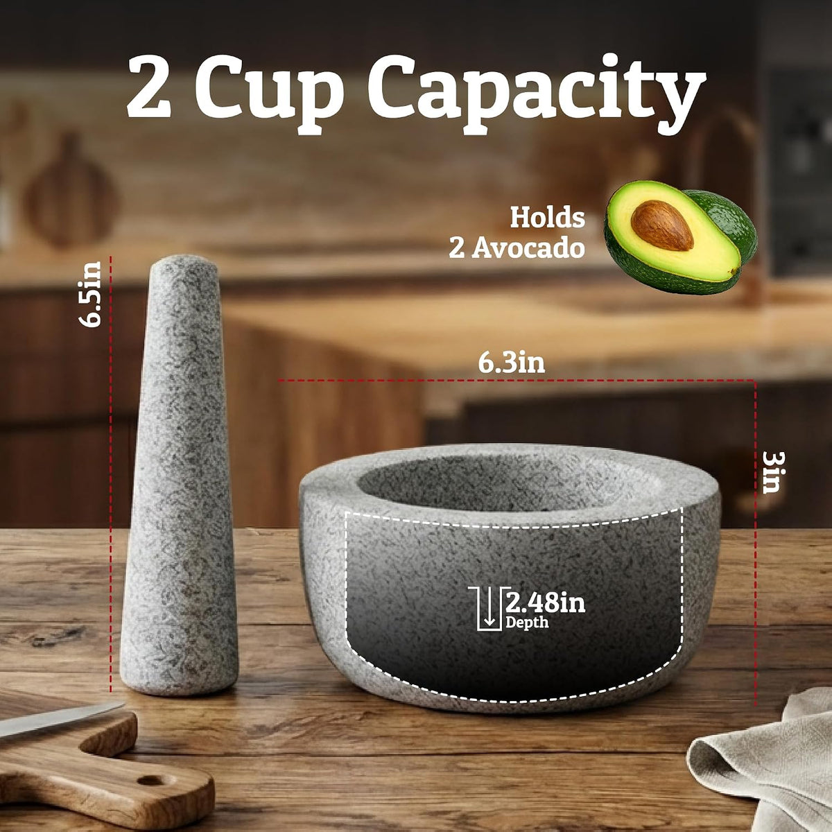 Priority Chef Heavy Duty Large 1.5 Cup Mortar and Pestle Set, 100% Natural Granite, 5.5 Inch Diameter Bowl, 6.2 Inch Pestle, Non-Slip Base, Stone Grinder for Guacamole Salsa Pesto Herbs Spices, Black