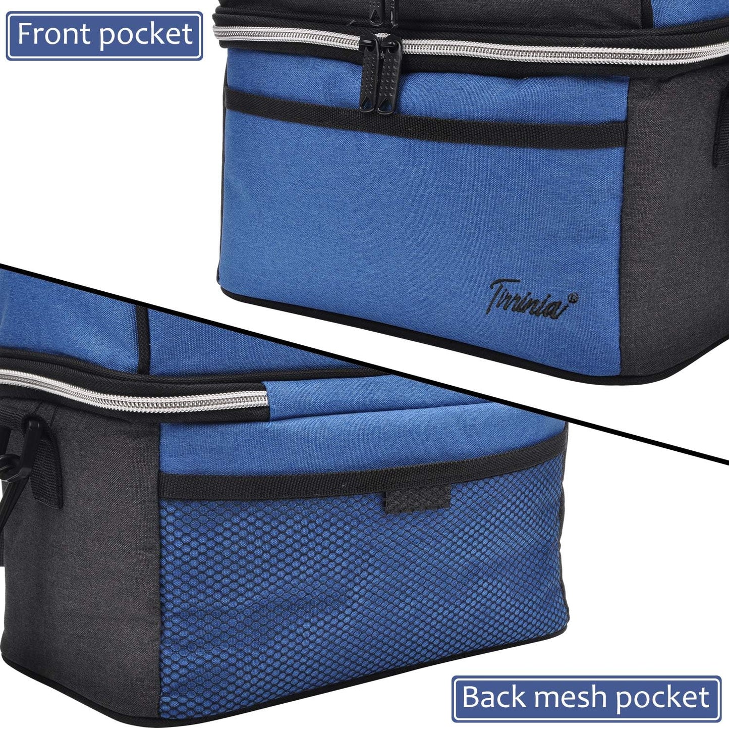 Tirrinia Reusable Lunch Box for Men Women, Insulated Lunch Bag Adult Work, Double Decker Leakproof Lunchbox for Office Picnic Beach—Dual Compartment Lunch Cooler Bag
