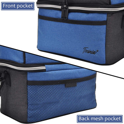 Tirrinia Reusable Lunch Box for Men Women, Insulated Lunch Bag Adult Work, Double Decker Leakproof Lunchbox for Office Picnic Beach—Dual Compartment Lunch Cooler Bag