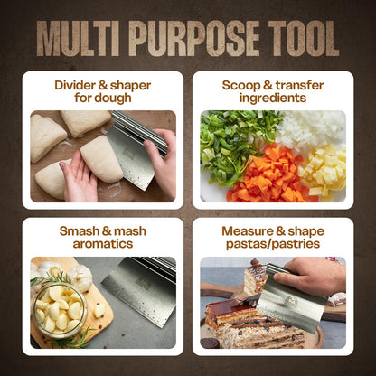 Stainless Steel Bench Scraper for Kitchen – Dough Cutter & Pastry Scraper with Measuring Scale – Multipurpose Tool for Pizza, Bread, Baking – Rust-Resistant, Ergonomic Handle