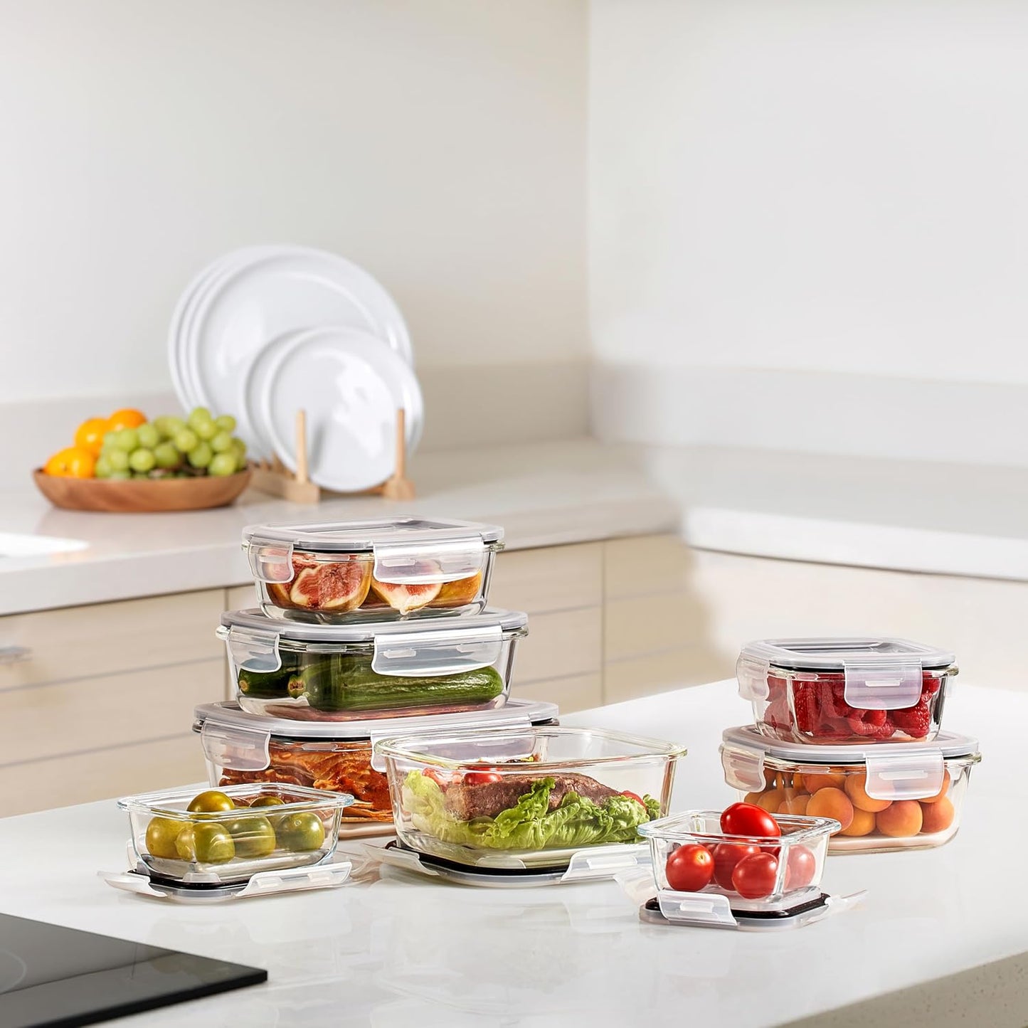 Sorbus 16pc (8 Rectangular 35oz Food Storage Containers and 8 Airtight Lids) – 4.4 Cup Glass Meal Prep Containers, Dishwasher, Freezer, and Oven Safe – Reusable Glass Food Containers for Meal Prep