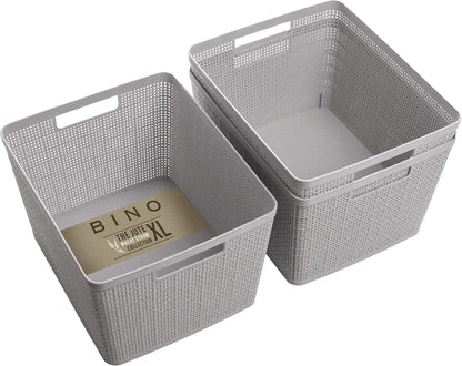 BINO Woven Plastic Basket | Large (Natural), 3-Pack | THE JUTE COLLECTION | Home Organization, Space-Saving Storage, Stylish Design | Plastic Storage Basket