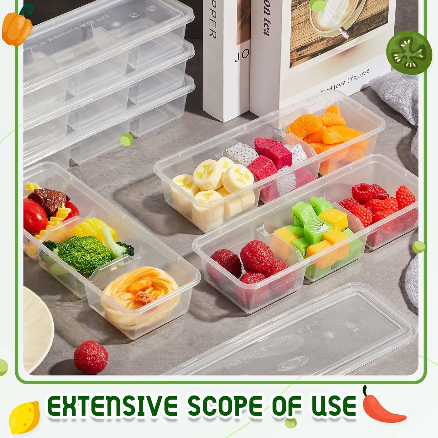 Hushee 10 Pack 17 oz Small Meal Prep Containers with 3 Compartments Snack Containers with Lid Disposable Plastic Bento Box Travel Lunch Food Boxes Stackable for Office Picnic (Black)