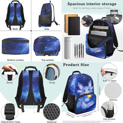 Cute Capybara Pizza Backpack for Girls, 5 Pcs Boys School Bag Set for Kids, 17 Inch Backpacks Lunch Pencil Box Reusable Utensils Case Set for Middle Elementary School, 3rd Grade Backpack