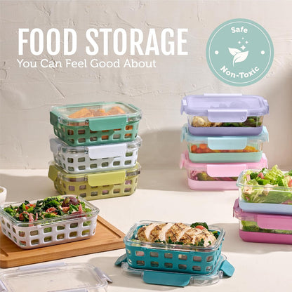 Ello Duraglass 3.4 Cup Meal Prep Sets 10Pc, 5 Pack Set- Glass Food Storage Container with Silicone Sleeve and Airtight BPA-Free Plastic Lids, Dishwasher, Microwave, and Freezer Safe, Olive Tree