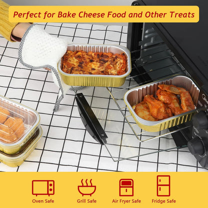 LNYZQUS 1lb Small Foil Pans With PP Lids 50 Pack, 16oz Heavy Duty Aluminum Leftover Containers Holders,Disposable Baking Tins To Go Containers For Cooking Heating Storing Meal Prep