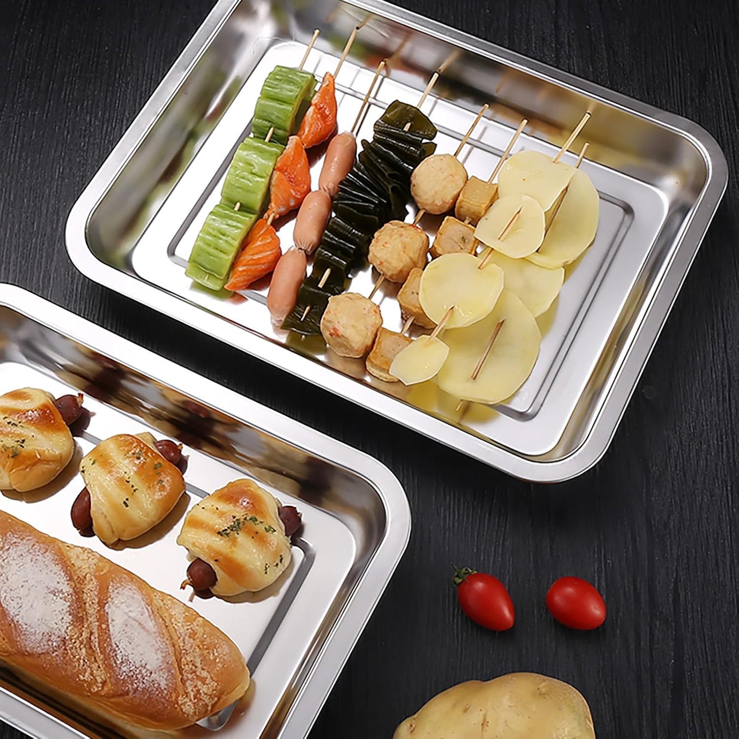3Pcs Stainless Steel Breading Trays Set, Breading Dishes for Chicken Breasts, Marinating Meat and Prepping Meals (10.4" x 7.7" x 1.9")