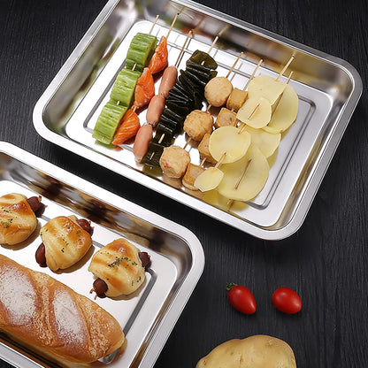 3Pcs Stainless Steel Breading Trays Set, Breading Dishes for Chicken Breasts, Marinating Meat and Prepping Meals (10.4" x 7.7" x 1.9")