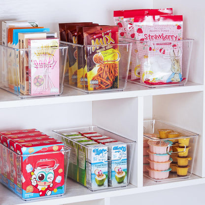 Vtopmart Clear Plastic Storage Bins, 6 PCS Pantry Organizer Bins with Handle for Refrigerator, Fridge, Cabinet, Kitchen, Countertops, Cupboard, Freezer Organization and Storage, Large