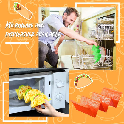 Nuogo 30 Pcs Colorful Taco Holder Stand Bulk Plastic Large Taco Tray Plates Hold 2 or 3 Tacos Each Rack Server Tortilla Holder Hard Sturdy Platter Rack for Party Dishwasher Microwave Safe