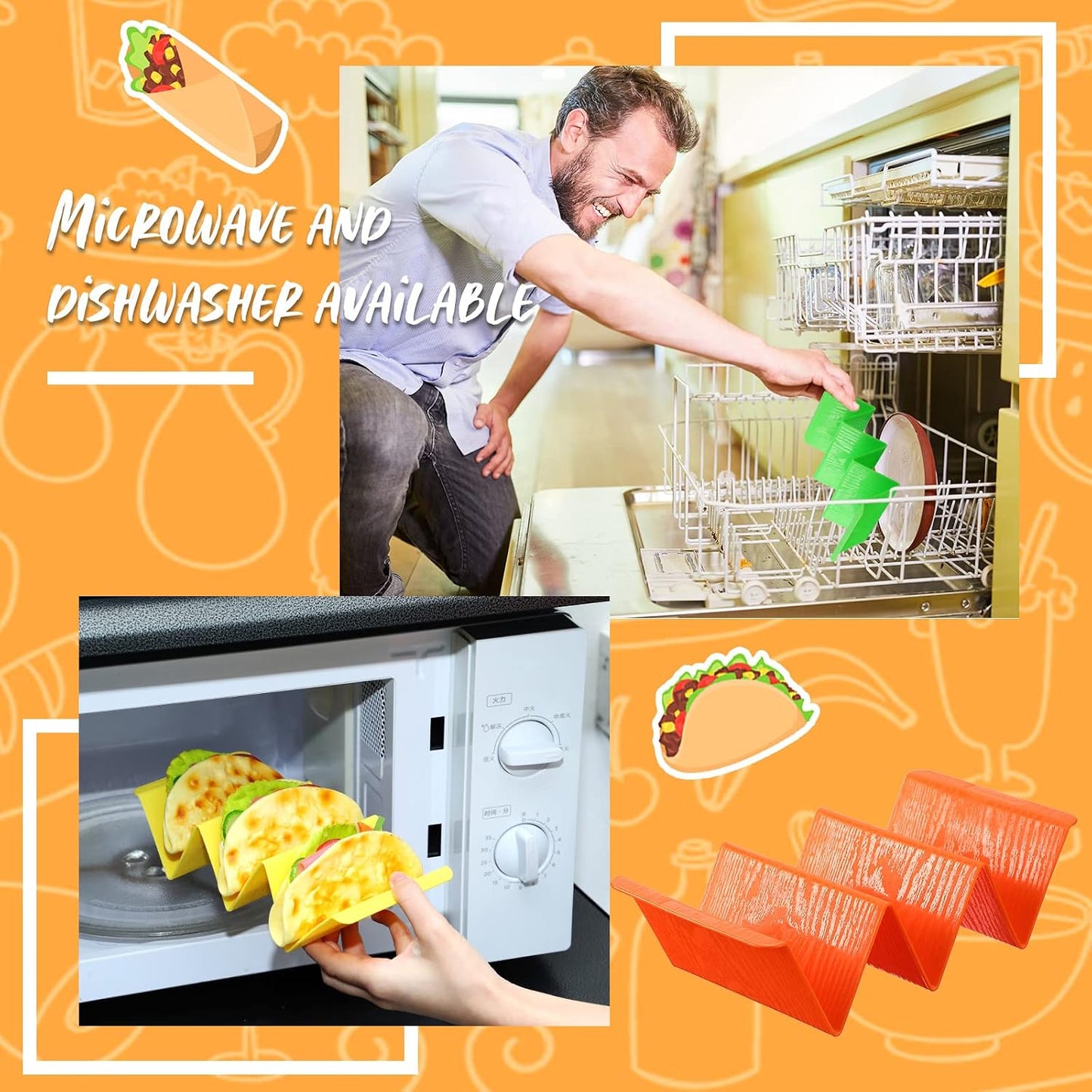 60 Pack Colorful Taco Holder Stands Plastic Large Taco Tray Plates Hold 2 or 3 Each Rack Server Hard Tortilla Holder for Party Platter Rack Dishwasher Microwave Safe