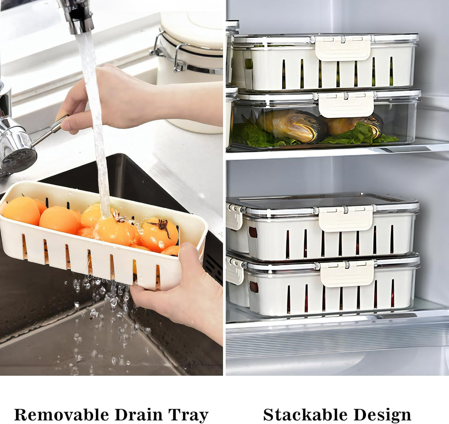 Divided Serving Tray with Lid for Veggie Charcuterie Container Portion Control Salad Keeper with 4 Removable Boxes Stackable Refrigerator Organizer Bins Food Storage Organizer Produce Saver