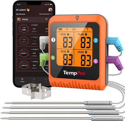 TempPro TempSync 650 ft Bluetooth Meat Thermometer with 2 Probes for Grill