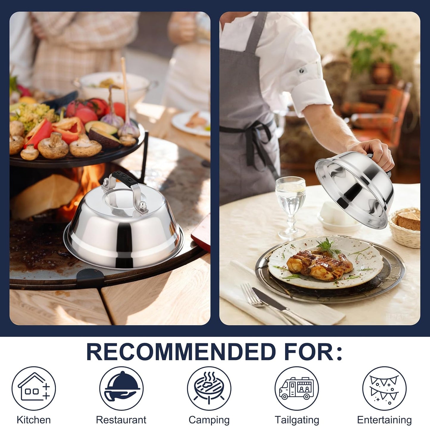 HaSteeL 6.5In Cheese Melting Dome, Stainless Steel Small Round Basting Steaming Cover, Heavy Duty Griddle Grill Accessories for Kitchen Cooking Flat Top BBQ Indoor & Outdoor, Dishwasher Safe - 4 Packs