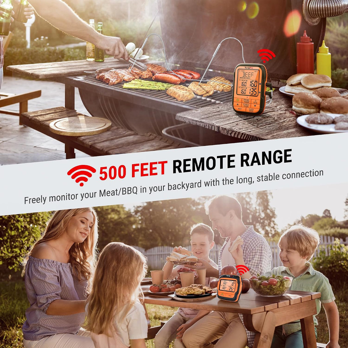 TempPro TempSync 1000FT Wireless Meat Thermometer for Grill with 4 Probes
