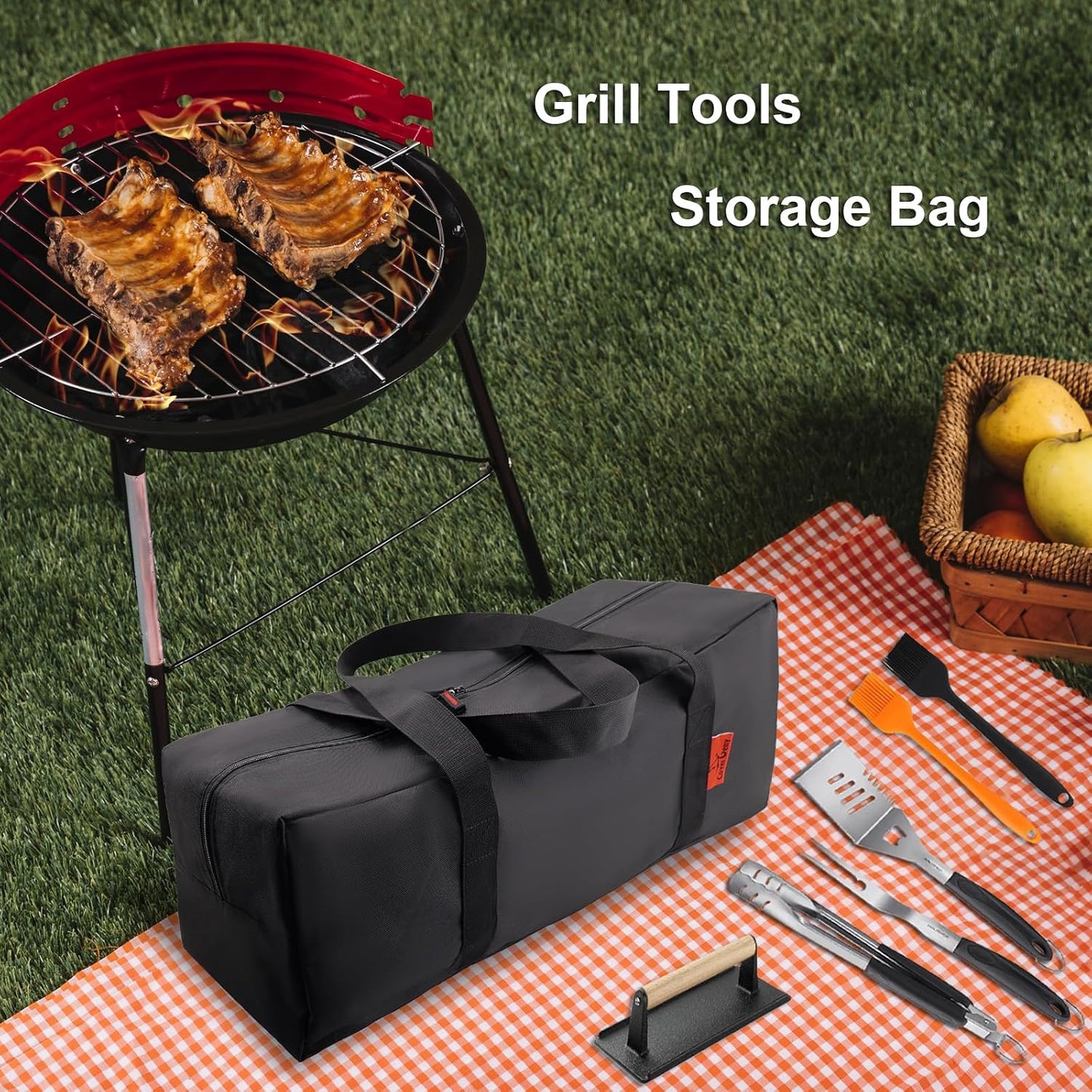 Grill Tool Organizer, BBQ Tool Storage Bag - 20" Heavy-Duty Storage Bag Waterproof 600D Oxford, Folding Design Gift for Camping, Tailgates, Outdoor BBQ Parties (20" Lx6 Wx5 H)