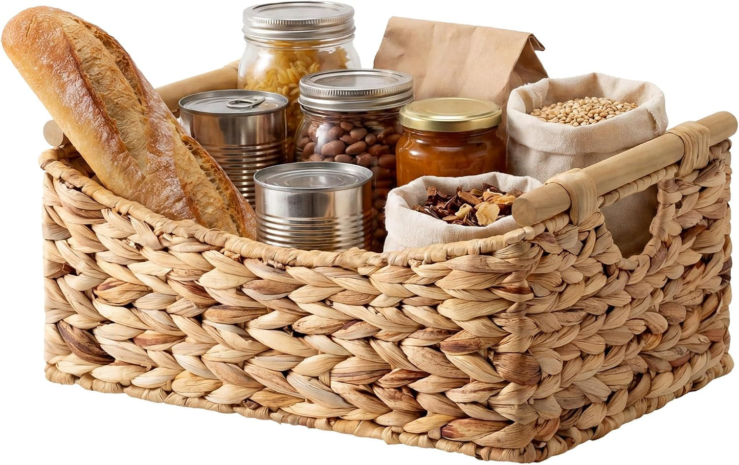 StorageWorks Wicker Baskets for Organizing, Water Hyacinth Storage Baskets with Handles, Woven Baskets for Pantry Storage, 13" x 8¼" x 7", 2-Pack