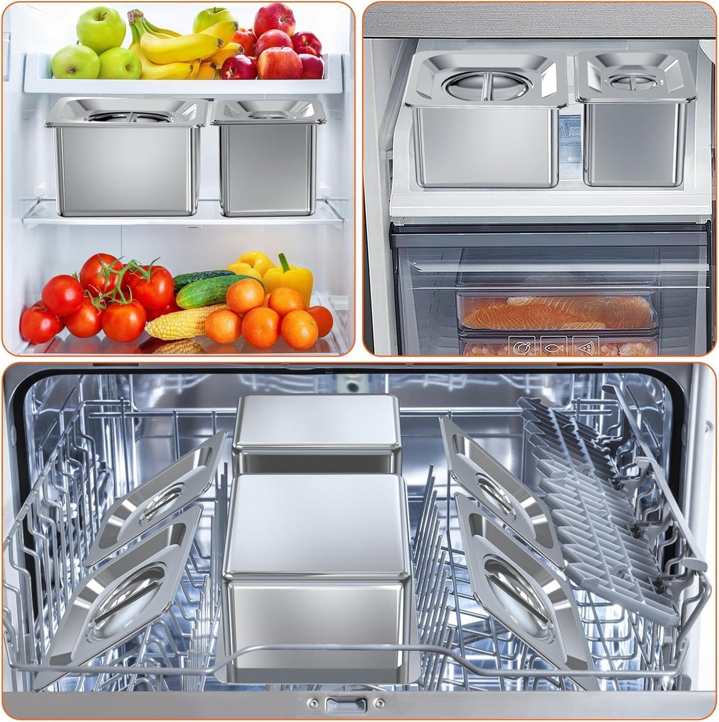 Pizza Topping Station for Pizza Oven Table, Stainless Steel Pizza Container with 6 Seasoning Containers with Lids, for Prepping Ingredients and Toppings, Oven Accessories Outdoor