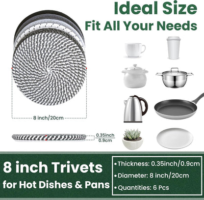 8 Inch Trivets for Hot Dishes, Hot Pots and Pans, 6 Pcs