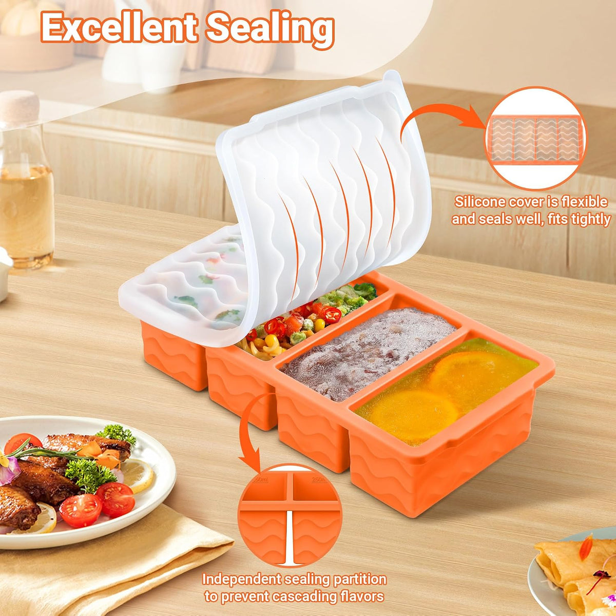 Doasuwish Silicone Freezer Molds for Soup with Lid – 1-Cup Soup Container Style Ice Cube Trays for Freezer, Meal Prep & Food Storage, Freeze 250mL/125mL Portions – 2 Pack