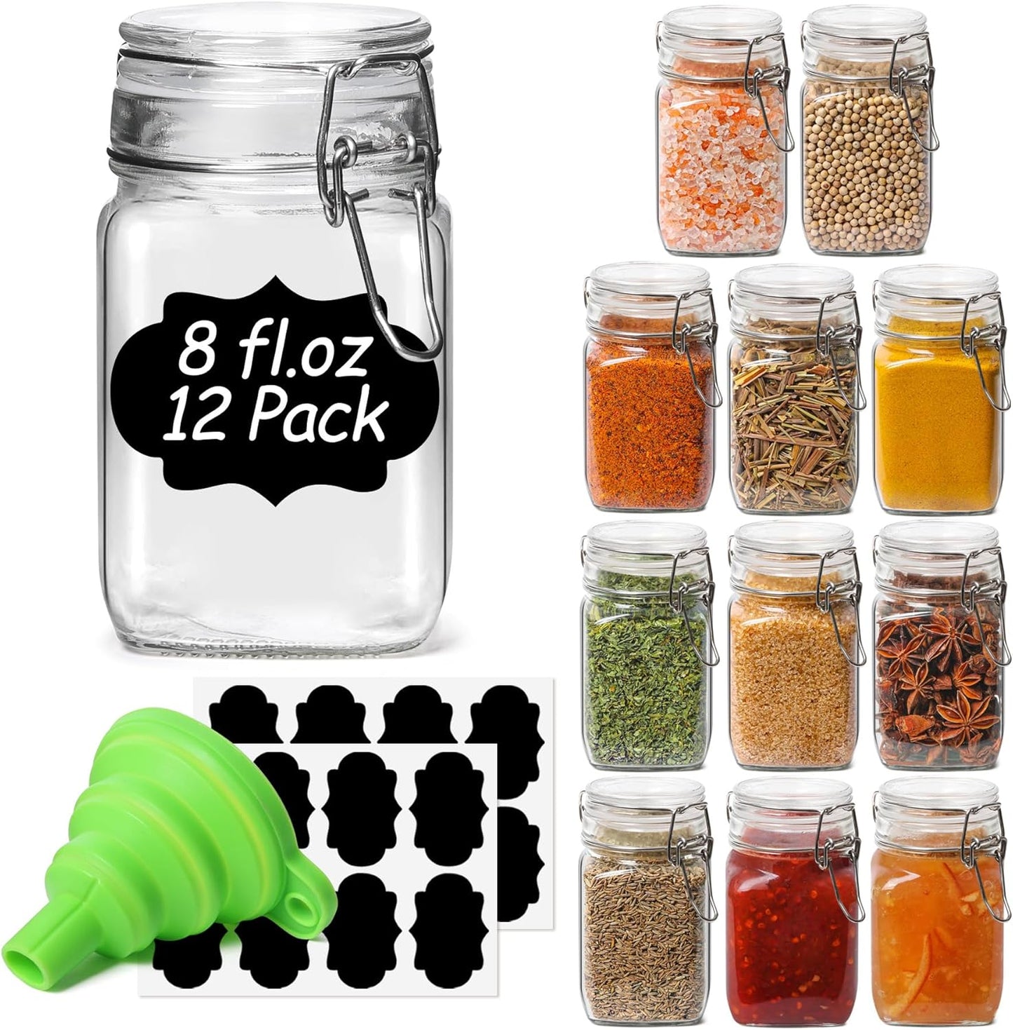 ComSaf Set of 3 Square Glass Jars with Airtight Lids (51 Oz) — Wire Clamp Canisters for Small-Batch Pickling, Kimchi, Bulk Dry Food, Wide Mouth Space Saving Kitchen Pantry Organization Jars