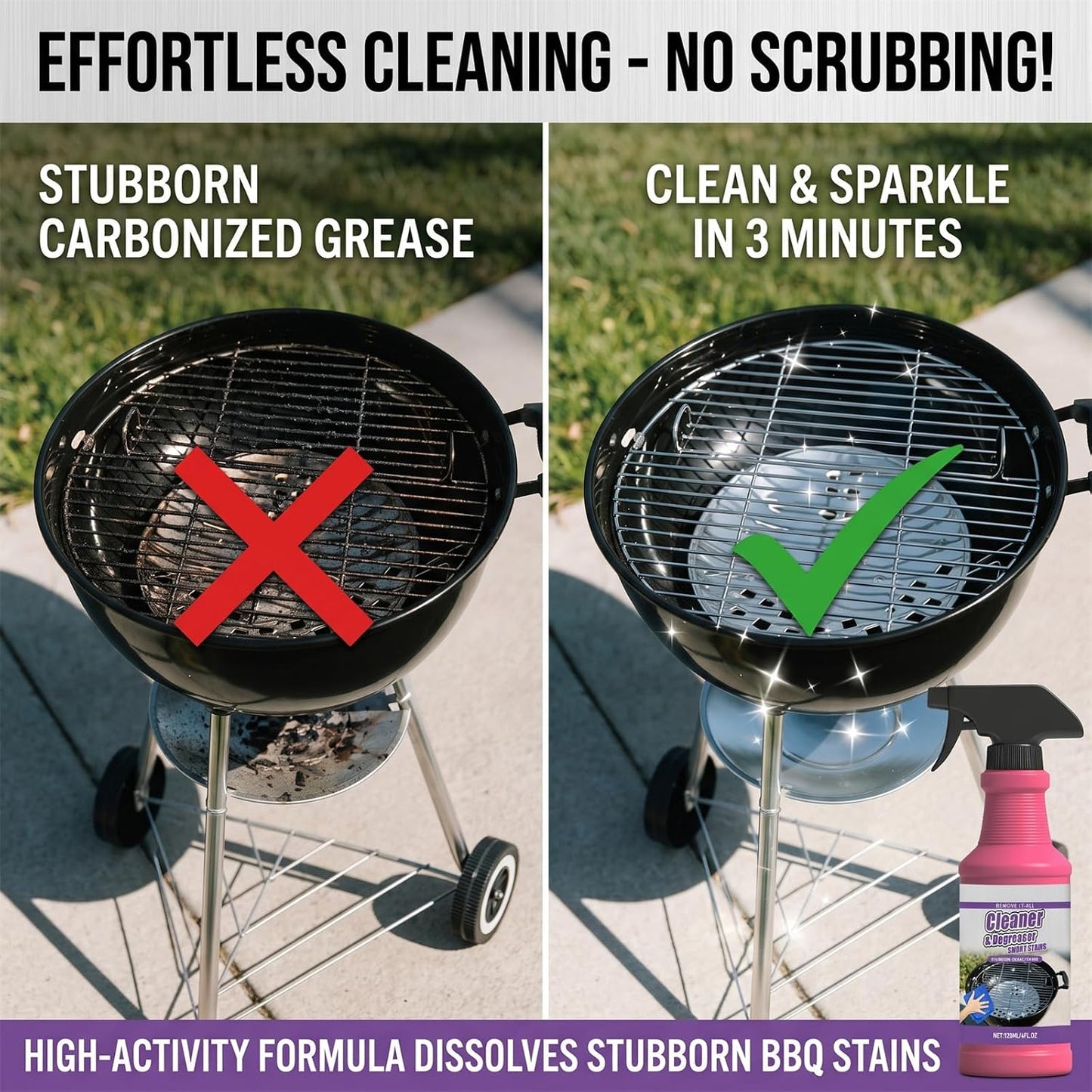 Fast-Acting Heavy-Duty Grill Degreaser Spray,Outdoor 120 ML BBQ Grill Cleaner,Multi Functional Grease Remover for Kitchen Grates and Racks,Stove Top,Drip Pans (2)