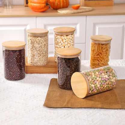 Moretoes 3 Pack 2qt Glass Storage Containers with Bamboo Press Lids, Large Airtight Food Storage Jars for Pantry, Flour, Sugar, Dry Goods
