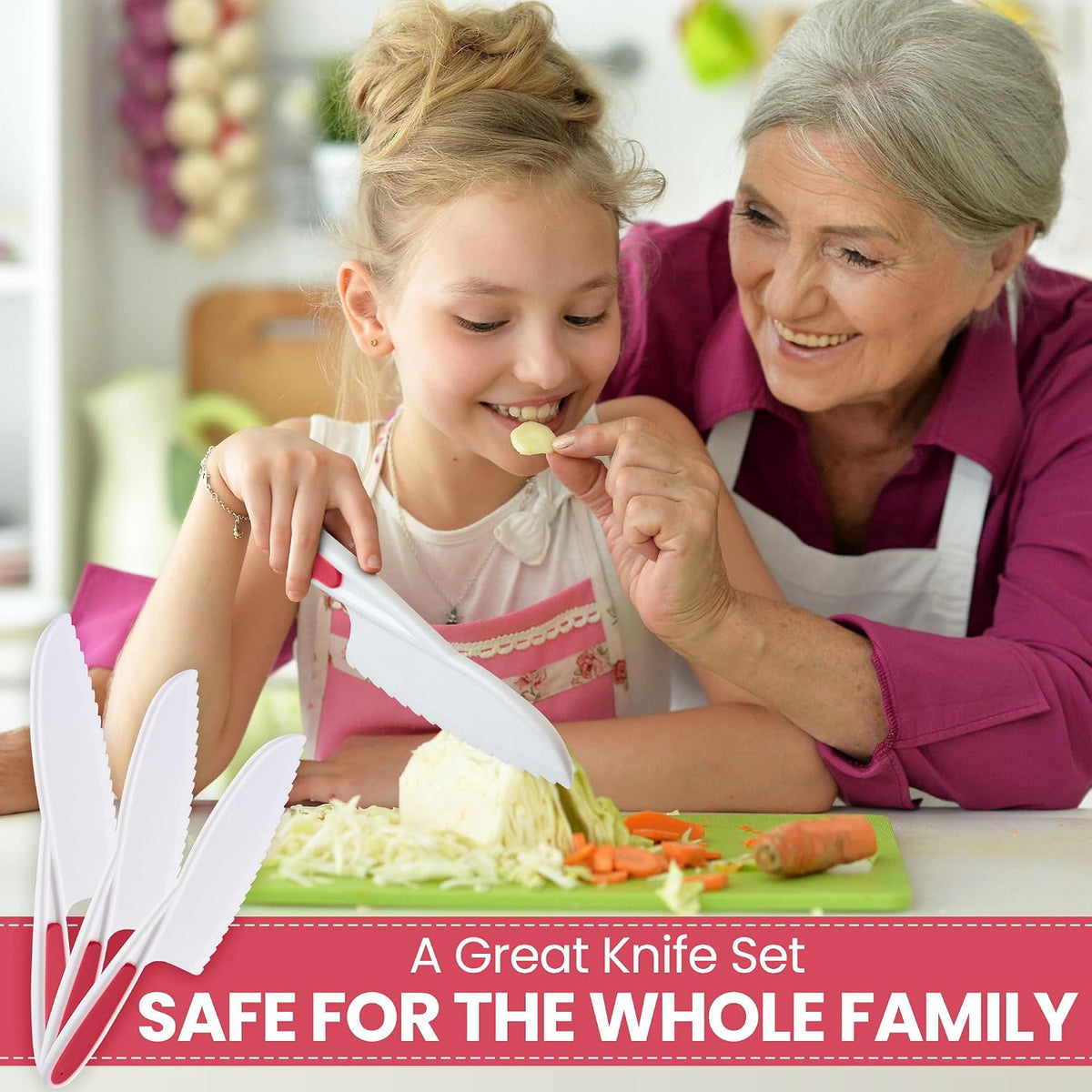 Zulay Kitchen 3-Piece Kids Knife Set for Real Cooking & Baking - Toddler Knives for Cutting Fruits, Veggies, & Cake - Children’s Montessori Knive with Serrated Edges - Safe & Fun Lettuce Knife (Red)