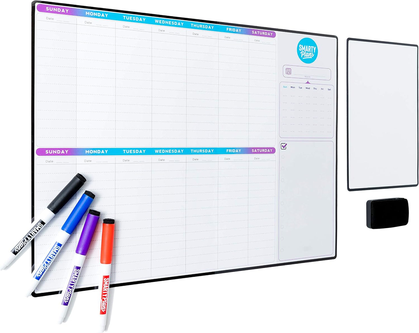 Dry Erase Weekly Extra Thick Magnetic Calendar for Refrigerator: 17x13 Two Week Planner and 6x9 White Board, 4 Fine Tip Markers and Eraser. Stain Resistant. Shipped Flat. (Weekly Planner)
