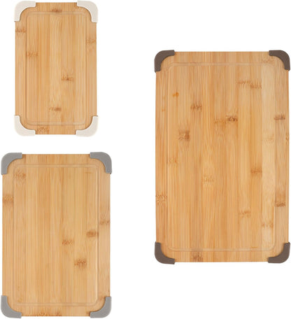 COOK WITH COLOR Non-Slip Cutting Board Set – Kitchen Essentials with Easy Grip Handle for Meat, Veggies, and Fruits, 3 Cutting Boards, Bamboo Non-Slip Grey