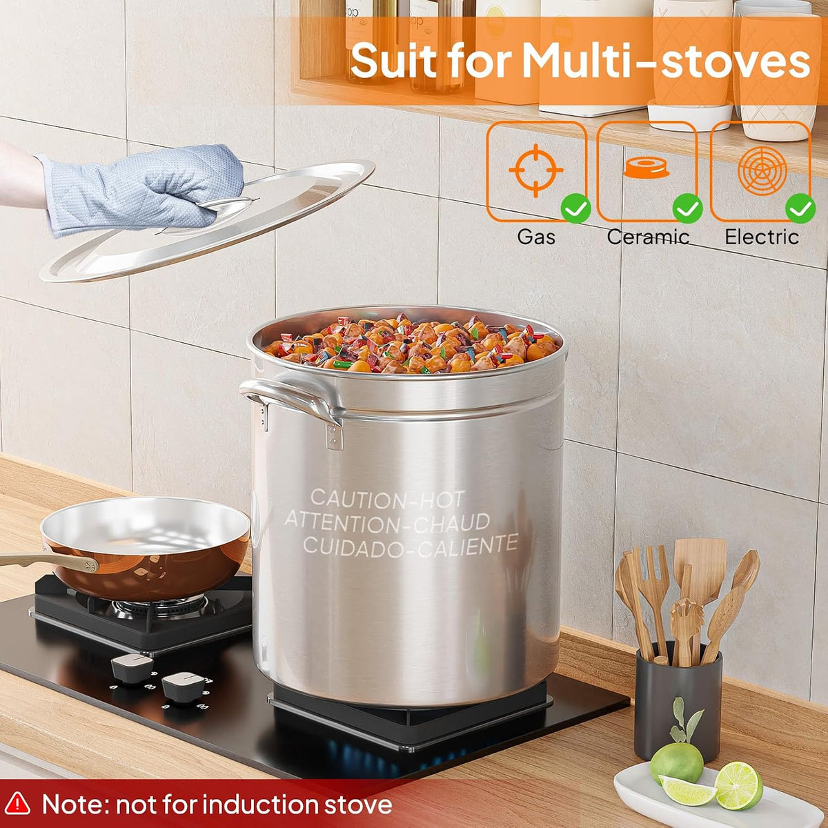 Bonnlo 30QT Aluminum Stock Pot for Boiling Seafood, Crawfish & Crab, Frying Turkey & Steaming Tamales, Large Boil Pot with Strainer Basket, Lid, Lifting Hook & Steamer Rack for Outdoor Cooking