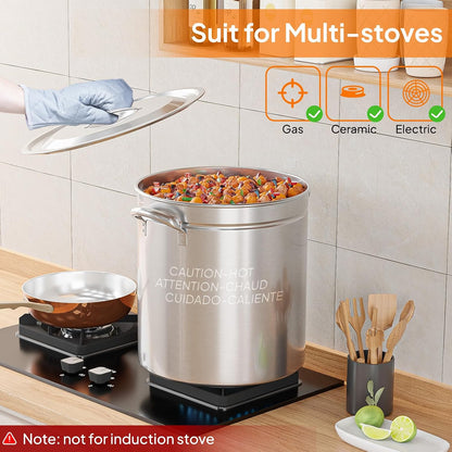 Bonnlo 30QT Aluminum Stock Pot for Boiling Seafood, Crawfish & Crab, Frying Turkey & Steaming Tamales, Large Boil Pot with Strainer Basket, Lid, Lifting Hook & Steamer Rack for Outdoor Cooking