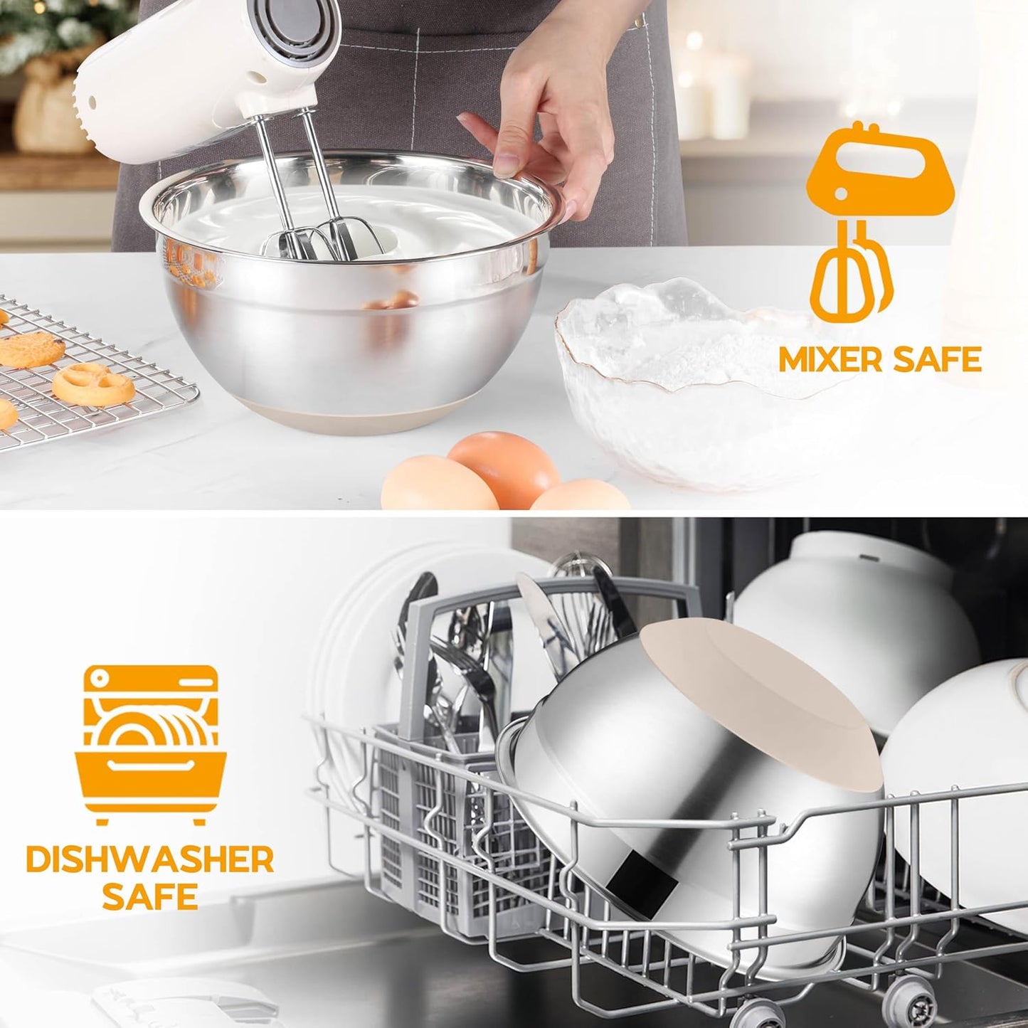 Onader Colorful Mixing Bowl Set of 6 for Kitchen, Large Stainless Steel Metal Nesting Mixing Bowls with Airtight Lids, Non Slip - Size 0.7, 1, 1.5, 2, 2.6, 4.6QT