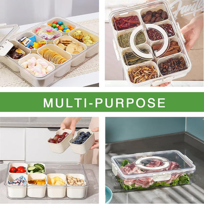 shopwithgreen 2Pcs Divided Serving Tray with Lid and Handle, Portable Snackle Box Snack Containers for Charcuterie, Party, Veggies, Snack, Fruit, Nuts, Candy, Chip, Entertaining, Picnic