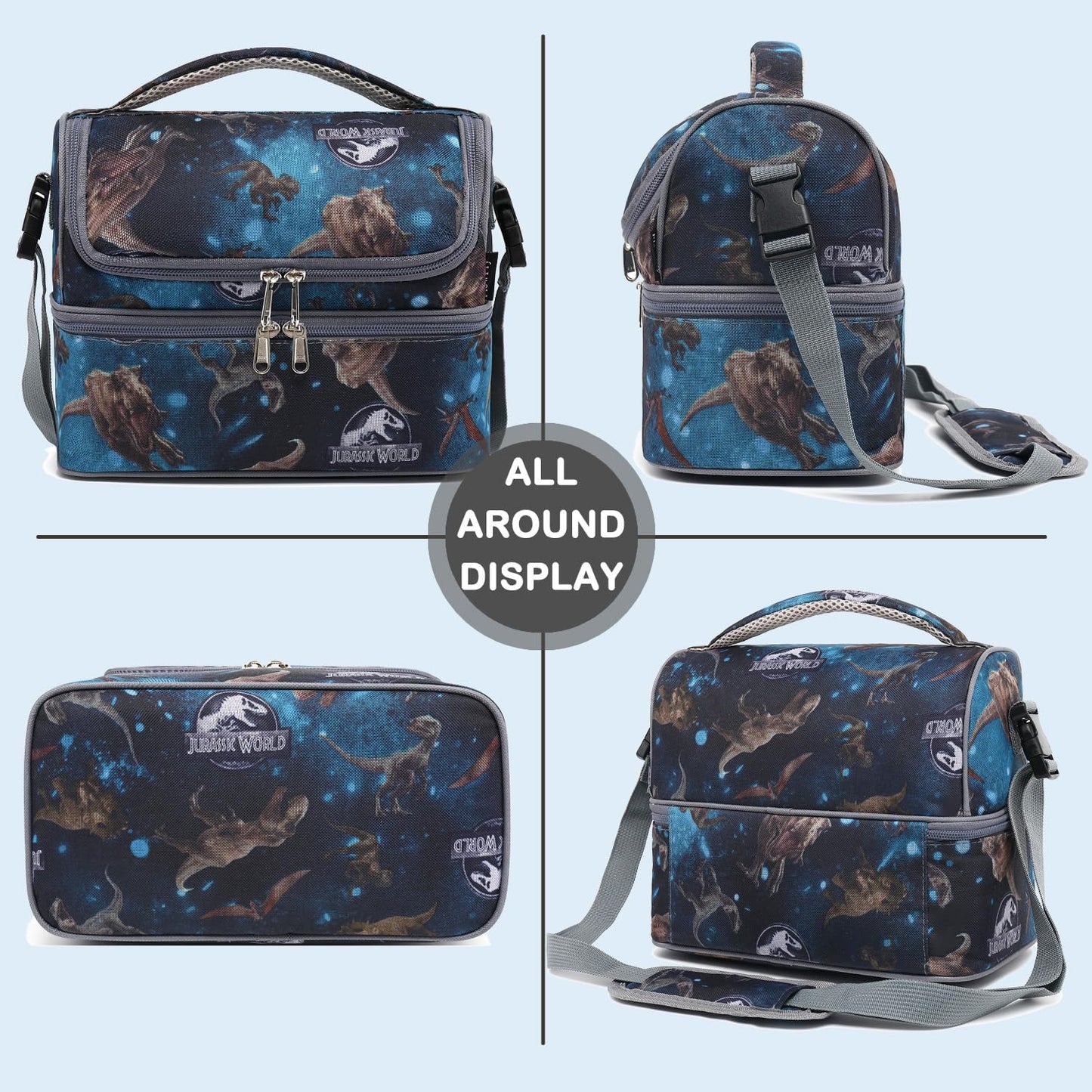 FlowFly Kids Double Decker Cooler Insulated Lunch Bag Large Tote for Boys, Girls, Men, Women, With Adjustable Strap, Unicorn