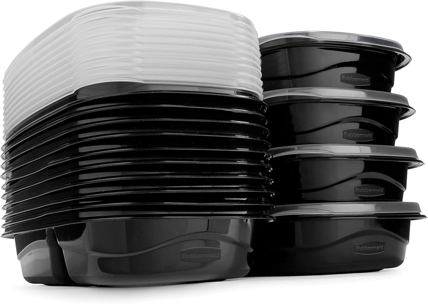 Rubbermaid TakeAlongs Food Storage Containers with Divided Base, 3.7 Cup, 20-Pack (40 Pieces Total), Black | Great for Meal Prep, Lunch for Adults Bento Box Style | Reusable & Stackable