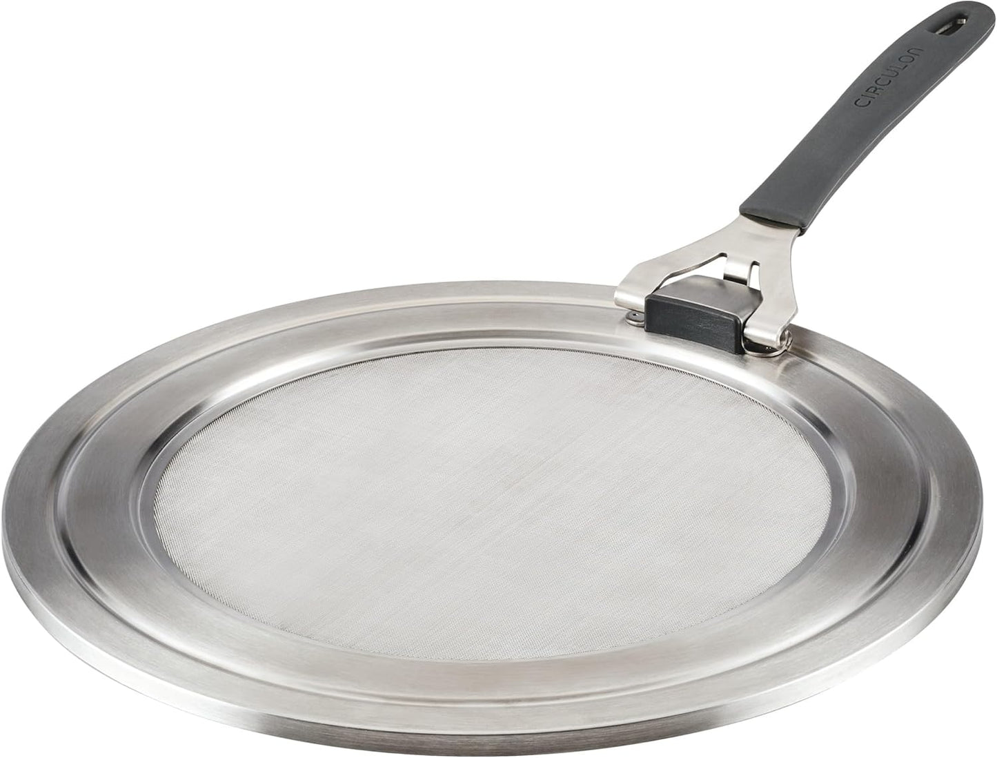 Circulon Tools and Gadgets Universal Splatter Guard Mesh Grease Cover for Pots and Pans Protects Stove, Countertop, and Kitchen from Oil when Frying, 13 Inch Splatter Guard - Stainless Steel