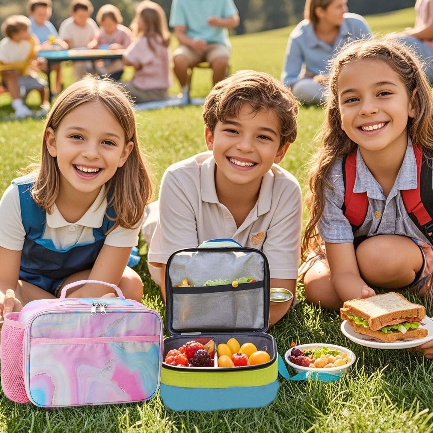 RHCPFOVR Kids Lunch Bag - Insulated Lunch Box for Boys Girls,Washable Lunch Bag and Reusable Toddler Leak-proof Lunchbox for School and Daycare - Colors A