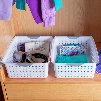 Sterilite 6-Pack Medium Ultra Basket, Open Top Plastic Storage Organizer, White - Classic Baskets for Organizing Countertops, Pantry Shelves, Kitchen Cabinets, Laundry Rooms or Home Offices