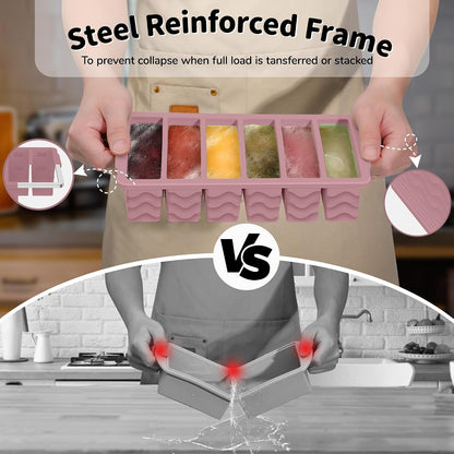 3-Pack Silicone Freezer Trays with Lid,2 Large 2-Cup(500ml)&4 Medium 1-Cup(250ml)&6 Small 1/2-Cup(125ml) Soup Freezer Container Molds,Ice Cube Tray For Meal Prep&Freezing Soup,Stews,Sauces